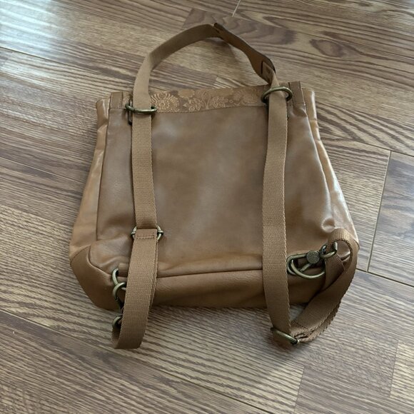 The Sak Travel Brown Embossed Leather Ventura Convertible Backpack Messenger Bag - Picture 9 of 14